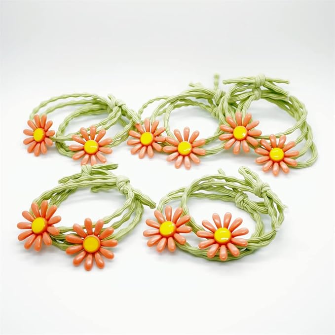 5pairs/Lot Sweet Hair Band Girl Hair Ties Hair Accessoires Small Sun Flower Design Rubber Band Perfect for Hair Style (Green Tie)