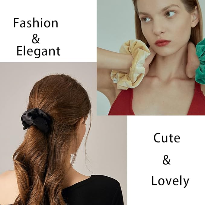 60 Pcs Soft Velvet and Satin Scrunchies for Girls and Women - Silk Elastic Hair Ties and Accessories With Gift Bag