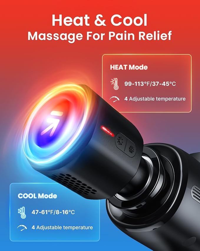 RENPHO Massage Gun Deep Tissue with Charging Stand, Valentine's Day Gifts, Back Massager with Heat and Cold Head, Percussion Body Muscle Masajeador for Athletes Pain Relief, Active Thermacool Deluxe