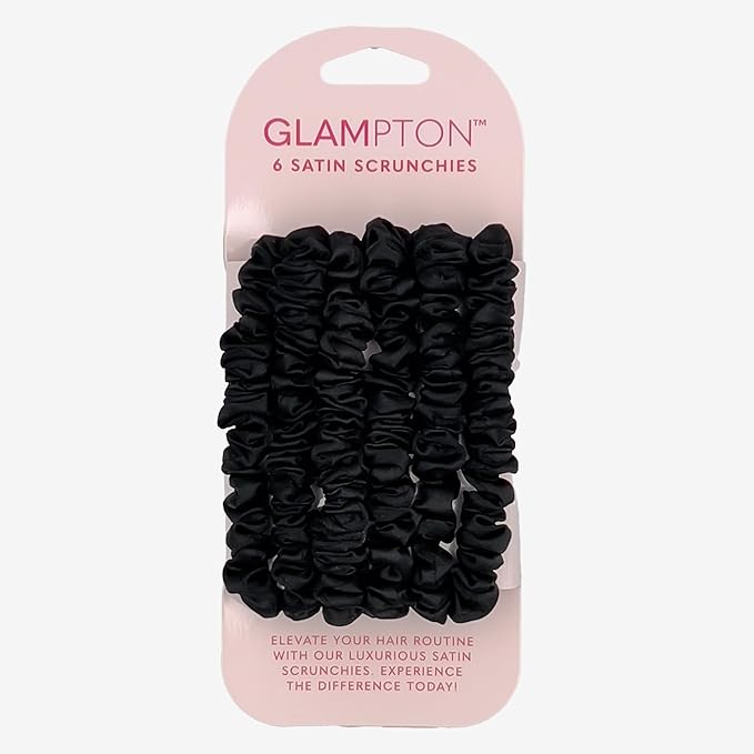 Satin Scrunchies, 6 Pack, Reduces Hair Breakage, Prevents Frizz, Smooth Texture (Black)