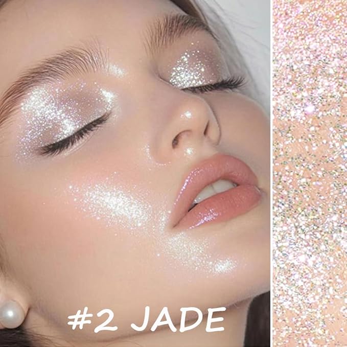 Roll-on Face Body Glitter Gel for Women Kids, Holographic Chameleon Color Glitter Gel Long Lasting Shimmer Makeup for Singer Concerts Music Festival Halloween Rave Accessories (#2 Jade)