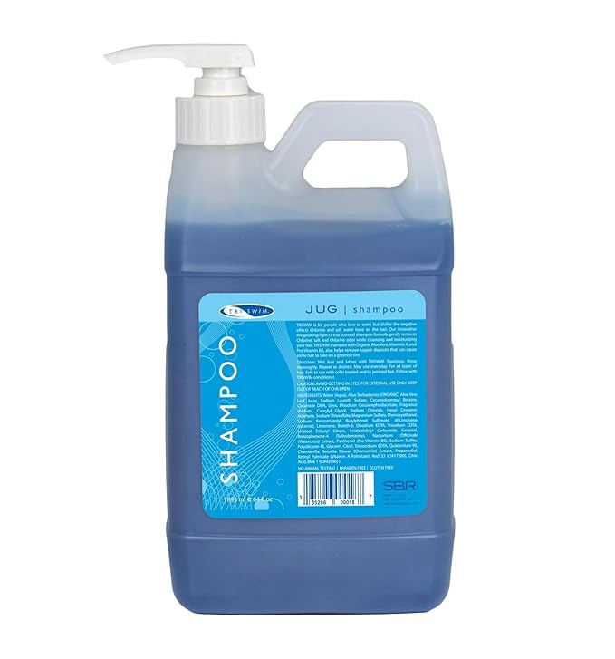 TRISWIM Swim Shampoo Chlorine Removal Jug 64oz with Pump | Removes Chlorine, Bromine, & Mineral Build-up | Moisturizes with Aloe Vera & Vitamins | Perfect for Swimmers and Active Individuals