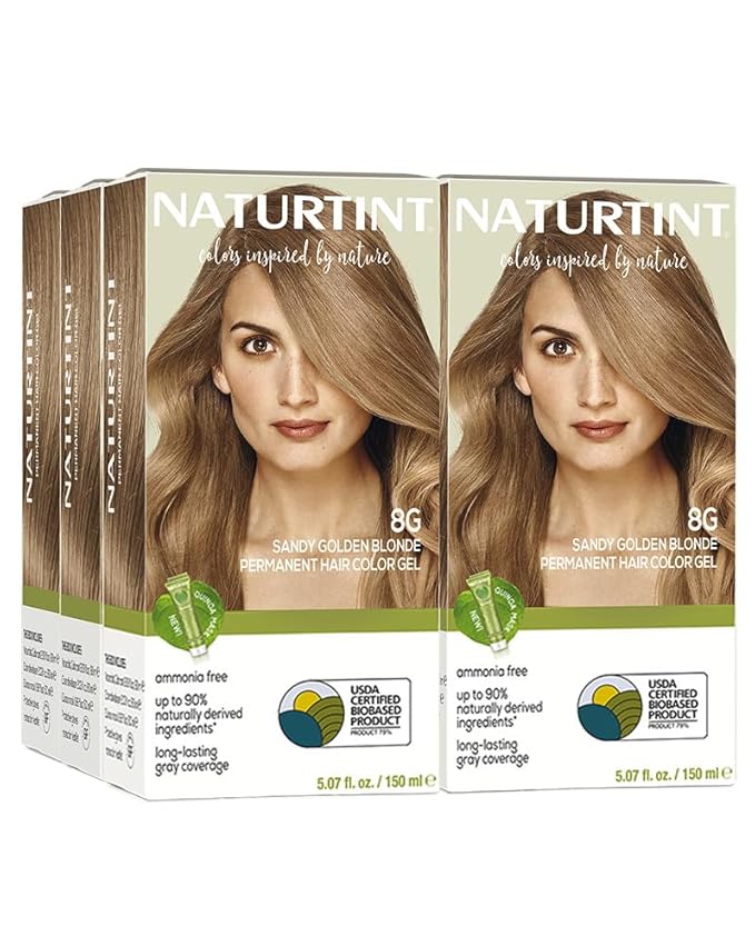 Naturtint 8G Sandy Golden Blonde Permanent Hair Color (Pack of 6), Ammonia Free, Vegan, Cruelty Free, up to 100% Gray Coverage, Long Lasting Results (Packaging may vary)