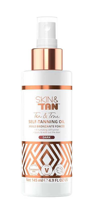Skinny Tan Tan and Tone Self Tanning Oil Spray - No Need to Rinse - Hydrating and Toning Self Tanner for Healthier Looking Skin - Blurs Appearance of Stretch Marks - Dark Self Tan - 4.9 oz