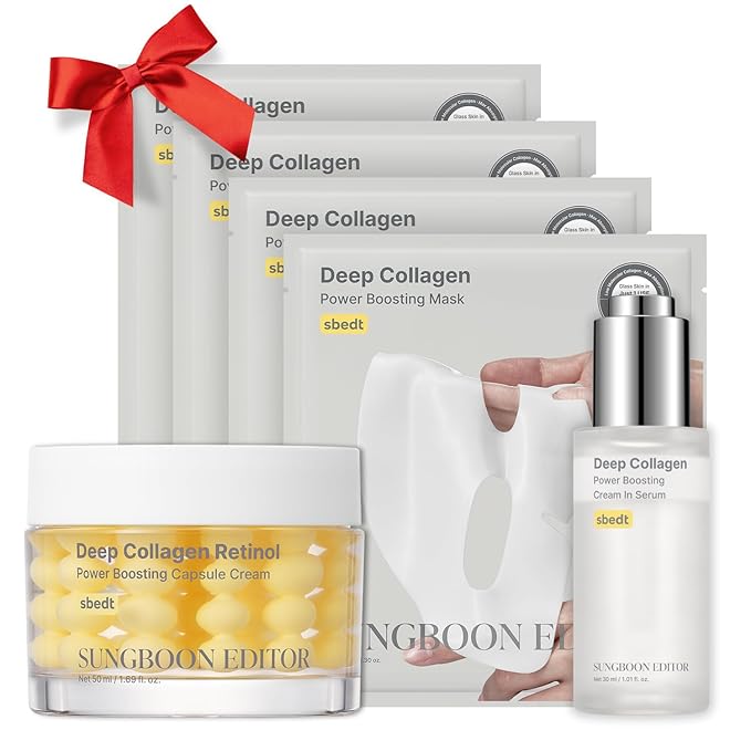 SUNGBOON EDITOR Collagen Glow Bundle Trio : Cream in Serum & Capsule Cream & Deep Collagen Mask(4ea), Gifts for Mom, Korean Skin Care | Christmas Gift Sets