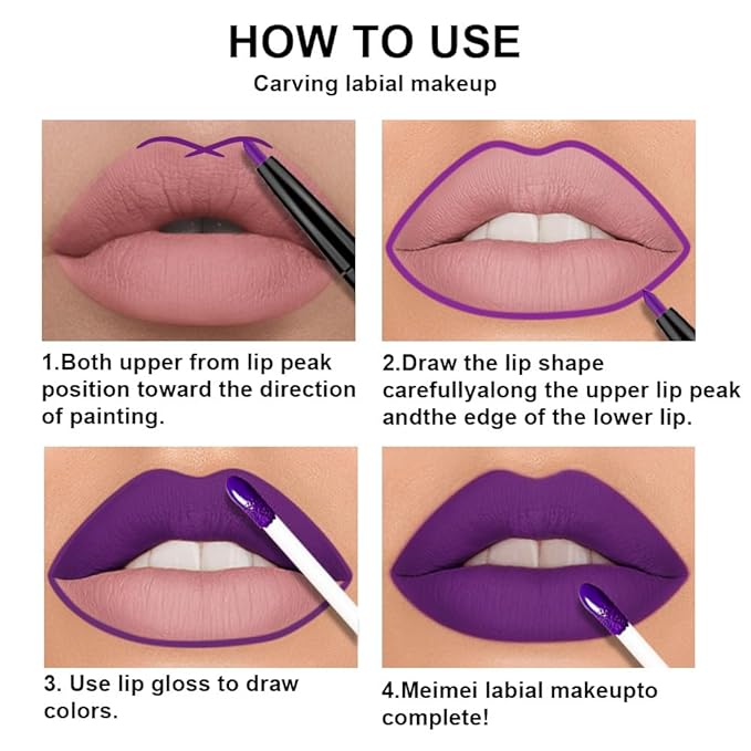 evpct 3Pcs Lavender Dark Violet Purple Matte Lip Liner & Liquid Lipstick Stain Makeup Set for Women, Lip Liner Stain Long Lasting Waterproof Smudge Proof, Cruelty Free Lip Makeup 24 hours originales