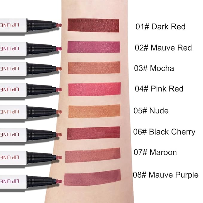 evpct Longwear Liquid Lip Liner Stain Marker Pen Long Lasting Waterproof, Mauve Red Matte Semi Permanent 24 Hour Lip Liner and Lipstick Combo, Korean Color Stay Lipliner All Day, Lips Stain peel off