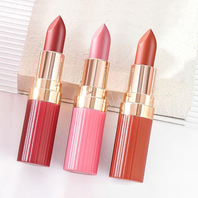 Pink Nude Lip Stick,Matte Cream Lipstick Set for Women,Long Lasting Waterproof Smudge Proof Velvet lipsticks Crayon,Lip Makeup Kit Travel Size,Vegan & Cruelty-free (Pack of 1)