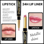 2-in-1 Pink Lip Liner & Lipstick Set Kit for Women, Metallic Lips Kit with Lip Liner Lip Stains Long Lasting Waterproof 24 Hour Lipstick and Lip Liners Combo Lipliners Pencil Set 20
