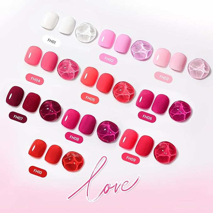 JODSONE 12 PCS Gel Nail Polish Base Coat and Top Coat Red Pink High Gloss Fashion Women Gifts