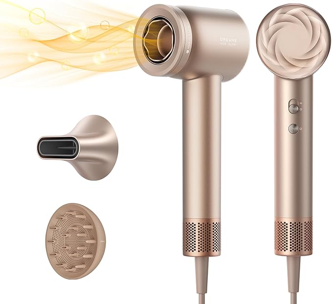 Dreame Glory Mix High-Speed Hair Dryer, Dual Voltage, 3 Magnetic Nozzles, Perfume Infusion, Customized Fragrant Drying, NTC Control, 300M Negative lons, 110,000RPM Motor, 336g Lightweight, Gold