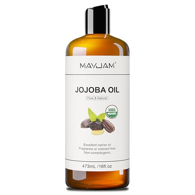 MAYJAM Jojoba Oil Organic USDA Certified 16 Oz, 100% Pure & Natural Jojoba Oils for Skin, Hair, Face, Nails, Body Massage, Cold Pressed Unrefined Carrier Oil for Essential Oils Mixing