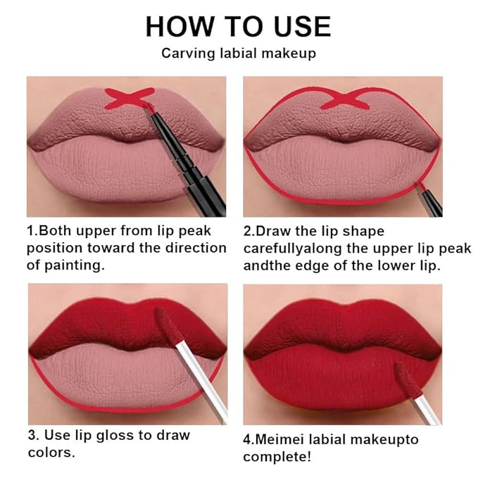 3Pcs 2 in 1 Dark Brown Ruby Deep Red Lip Liner and Liquid Lipstick Stain Makeup Set for women, Long Lasting Smudge Proof Lip Tint Matte Finish Lip Gloss for All-Day Color Hold Easy to Use, Set02