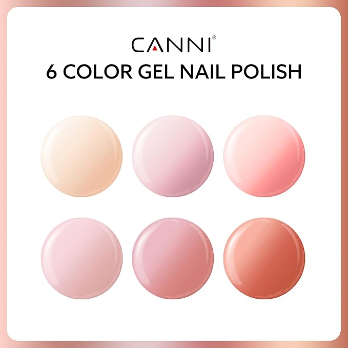 CANNI 6pcs 9ml Jelly Nude Pink Gel Nail Polish Set- Neutral Transparent Pink Colors Gel Polish Kit, Soak Off LED Nail Gel Manicure Kit DIY at Home Salon Gifts for Women Girls