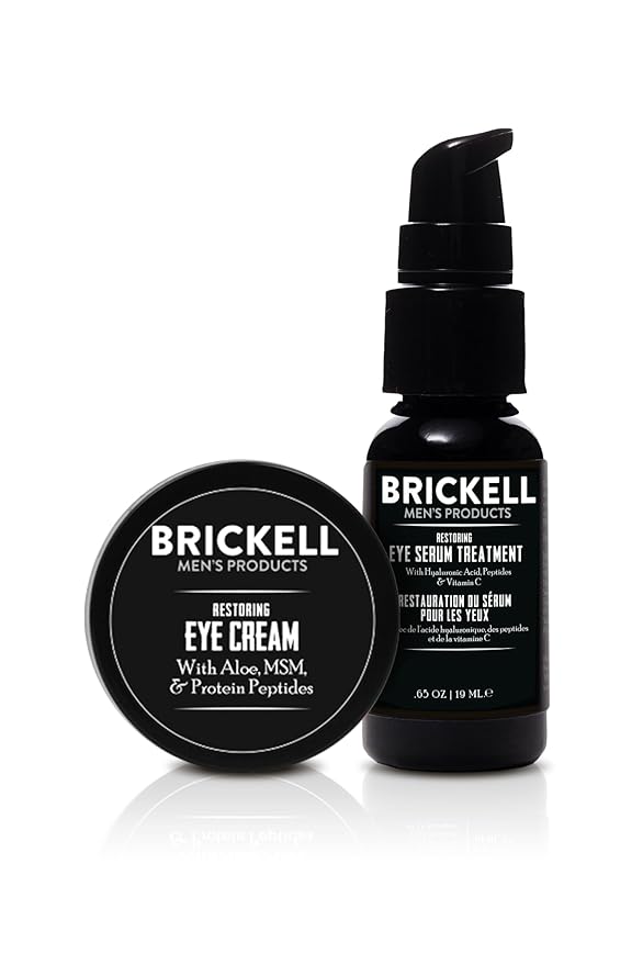 Brickell Men's Restoring Eye Routine for Men, Eye Cream and Serum for Men, Natural and Organic, Unscented, Men's Skin Care Gift Set