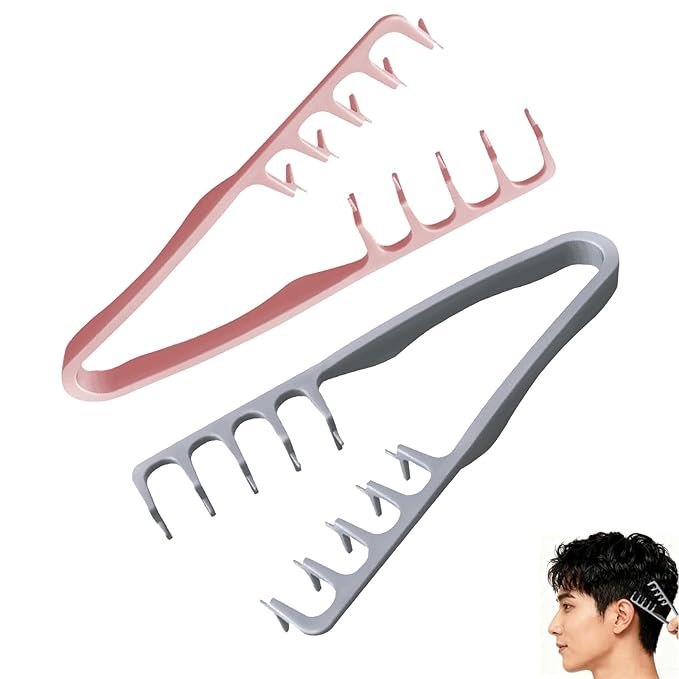 2Pcs Texture Comb,Texture Styling Comb,Voluminous Wide-Toothed Hair Combs,Travel Folding Design,Wide-Tooth Hair Styling Tool with Textured grip for Women & Men(Gray+Pink)