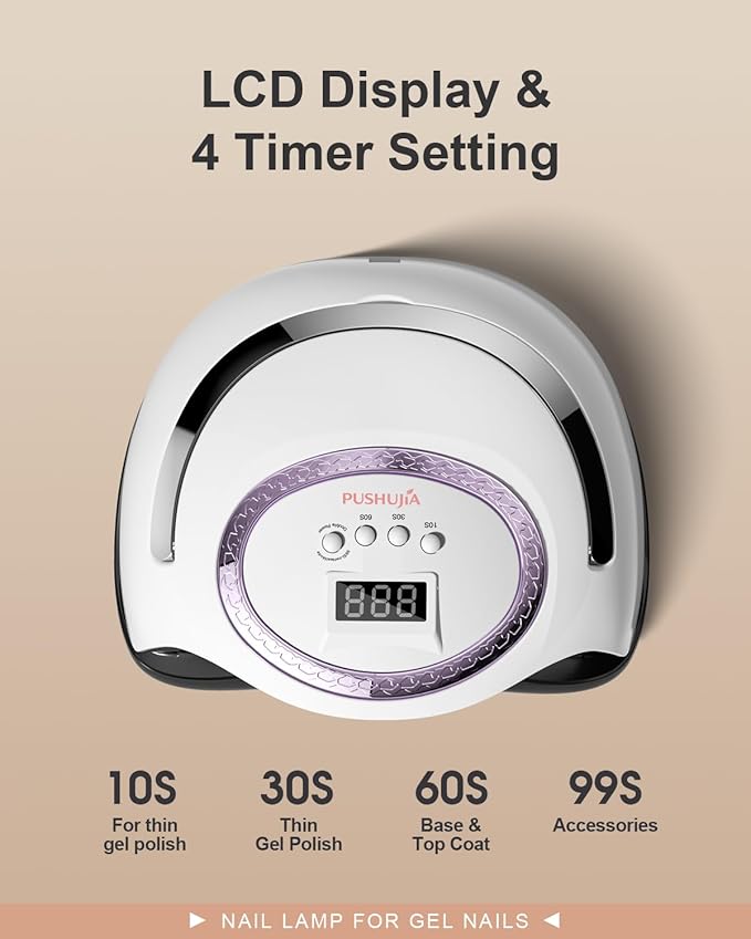 288W Professional Nail Lamp with 66 LEDs & Smart Sensor - Digital Display 4 Timer Settings Fast Curing UV LED Light for Gel Polish Hands and Feet