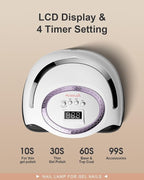 288W Professional Nail Lamp with 66 LEDs & Smart Sensor - Digital Display 4 Timer Settings Fast Curing UV LED Light for Gel Polish Hands and Feet