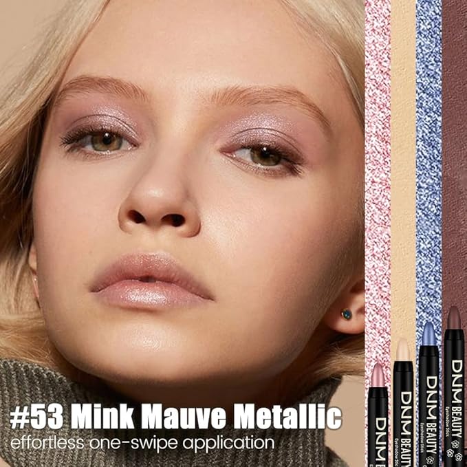 evpct Metallic Mauve Cream Eye Shadow Sticks Brightener Pencils for Women, Mauve Metallic Silky Eyeshadow Applicator Stick Pen Waterproof, Blendable Crease-Proof Stick Eyeshadow Shimmer Eye Makeup 53