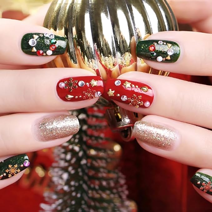 CANNI 6Pcs 9ml Gel Nail Polish Set- White Glitter Gold Emerald Green Burgundy Red Gel Polish Kit Christmas Colors DIY at Home Salon New Year's Gifts for Girls