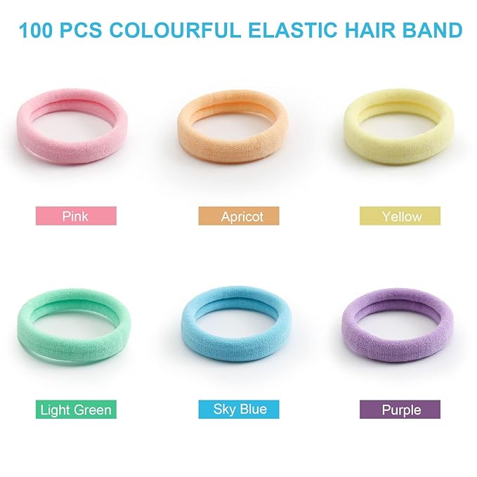 100 Pcs Thick Seamless Spring Hair Ties, Ponytail Holders Hair Accessories No Damage for Thick Hair Christmas Gift(Spring Colors)