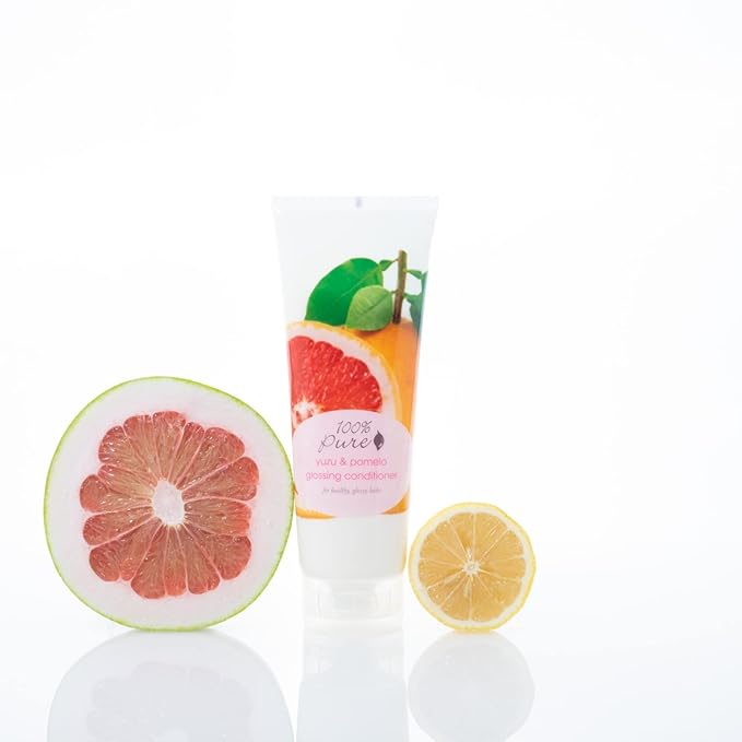 100% PURE Yuzu & Pomelo Glossing Conditioner Revitalizing & Hydrating Nutrient Boost of Kelp Flax Seed Oil & Vitamin E Helps Restore Hair Shine Body & Strength for Women & Men, Vegan - 8 Fl Oz