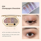 Nude Eyeshadow Palette 4 Colors, Champagne Chocolate Shimmer Matte Nude Eye Shadow Quad, Smooth Long-Lasting Highly Pigmented Formula, Easy for Beginners, Ideal for Daily Soft Glam Makeup, 3#