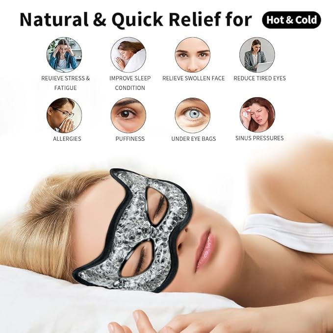Cooling & Heating Eye Mask - Hot/Cold Use for Puffy Eyes, Headaches, Migraines, Sinus & Dark Circles (2 Packs Black)