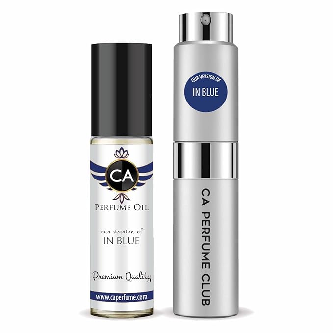 CA Perfume Duo Impression of In Blue For Men Perfume Layering Set Mens Cologne Long Lasting Travel Size EDP + Body Oil Roll-On Bottle 0.27 Fl Oz+0.33 Fl Oz