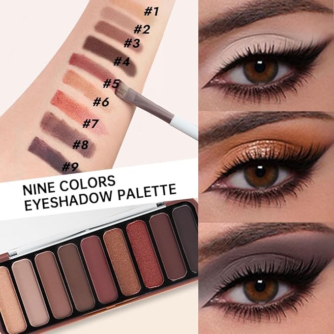 Rosy Brown Eyeshadow Palette for Mature Eyes – 9 Matte & Shimmer Shades in Taupe Nude, Dusty Rose, Copper Rose & Plum Brown, High Pigment & Blendable Daily Natural to Soft Smokey Looks