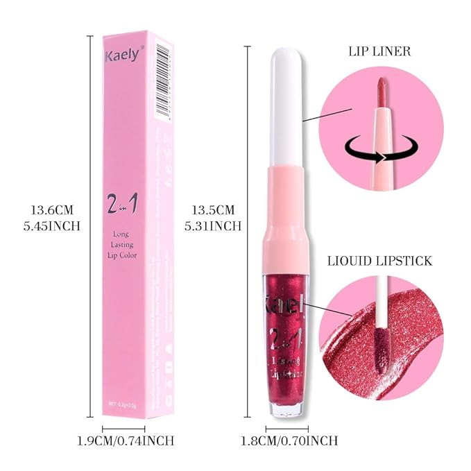 Kaely 2-in-1 Bold Girl Metallic Lipstick and Lip Liner Makeup, Shimmer Liquid Metallic Lipsticks for Women, Glitter Lip Gloss Stain Long Lasting Waterproof Smudge Proof 24 Hour, Cruelty-Free 23