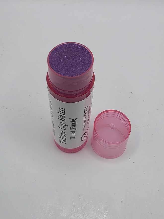 Tallow Lip Balm (3 Pack) (Tinted Purple) Handmade Grass Fed Beef Tallow Lip Balm with Nourishing Oils