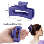 3.5 Inch Medium Hair Claw Clips 6 Pack Hair Clips for Women Square Rectangle Claw for Hair Banana Jaw Clips Hair Accessories for Girls (Purple)