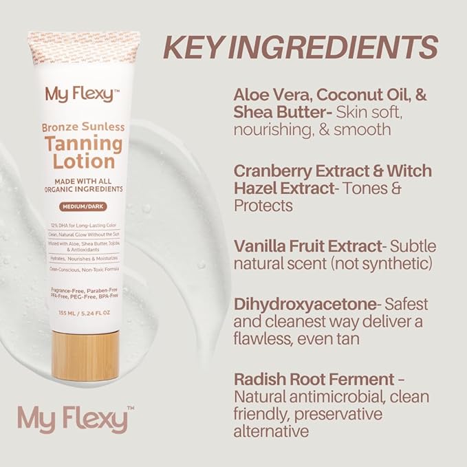 Sunless Tanning Lotion–100% Organic-Medium/Dark Tan, Natural Self Tanner, Non Toxic Gradual Tanning Moisturizer, Streak-Free Self Tanning lotion for body, Sunless Tanner for Fake Tan for Women & Men