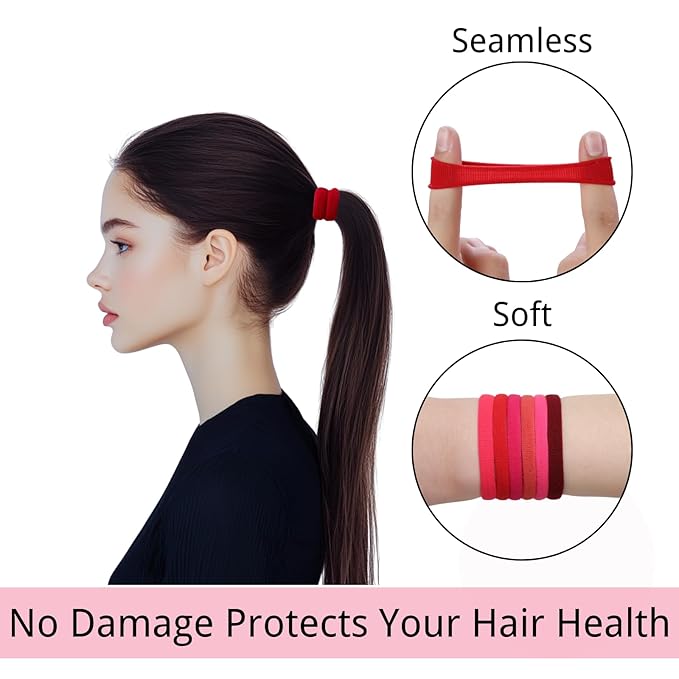 LuSeren 120 Pcs Red Hair Ties for Women, No Damage Soft Seamless Nylon Hair Elastics for Thick Hair,Ponytail Holders,6 Gradient Red Hair Accessories