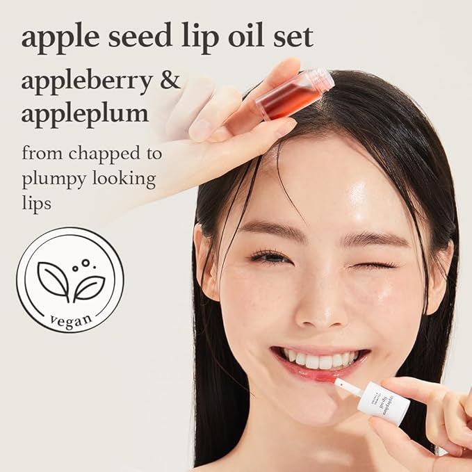 NOONI Korean Lip Oil Set - Appleberry & Appleplum | Long-Lasting, Moisturizing, Plumping, Revitalizing for Dry Lips, Waterproof, No Peel Off, Stocking Stuffers, lip plumper 0.12 FL Oz x 2ea