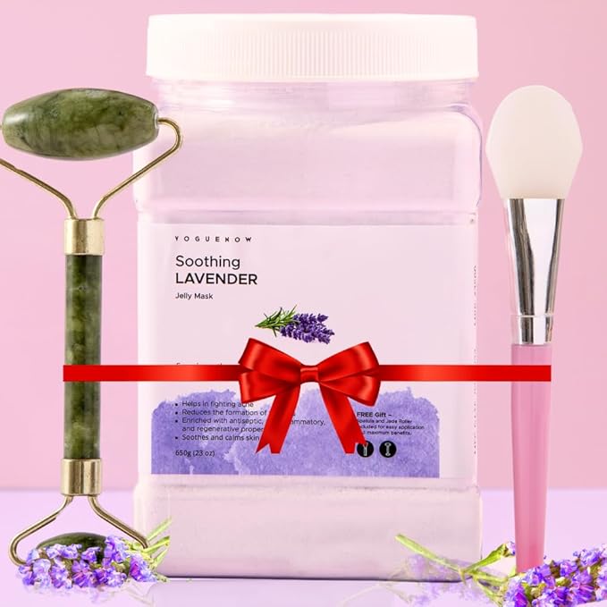 Jelly Face Mask for Facials - Lavender Hydrating, Brightening & Nourishing Jelly Mask with Free Jade Roller & Spatula | Professional Hydrojelly Masks | Christmas Gifts for Women, Gifts for Women