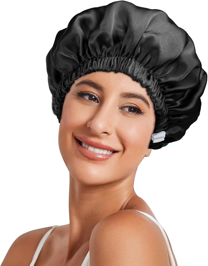 Silk Bonnet for Women 100% Mulberry Silk Sleep Cap 22 Momme Double Layer Hair Wrap for Curly Short Long Hair