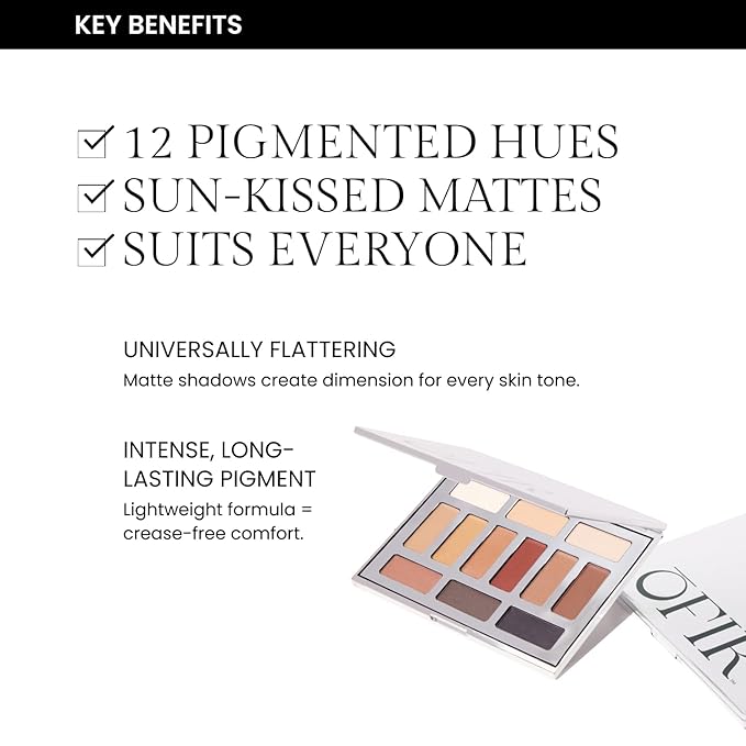 OFIR Shimmer 12-Shade Eyeshadow Palette | Buildable Pigment Adds Depth | Talc Free Eye Shadow Palette Makeup | Lightweight Powder Enhances Radiant Looks (Dune Matte)