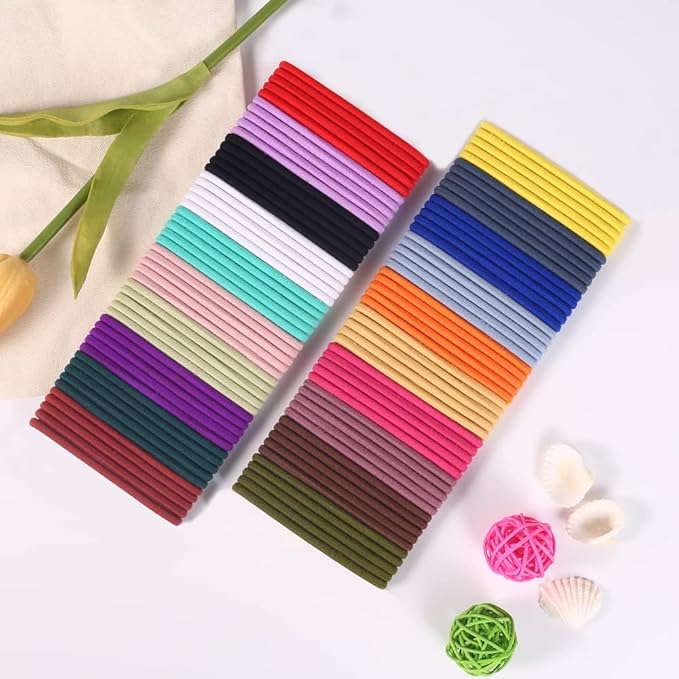 100PCS 4MM Colorful Elastic Hair Bands, Ponytail Holders for Medium to Thick Curly Hair, Women or Men, 20 Colors