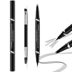 LAVONE 2-IN-1 Dual-ended Waterproof Eyebrow Pencil, 4 Tip Microblading Pen and Ultra-Precise Brow Pencil, Dual-ended Eyebrow Brush, Natural Looking Dark Black