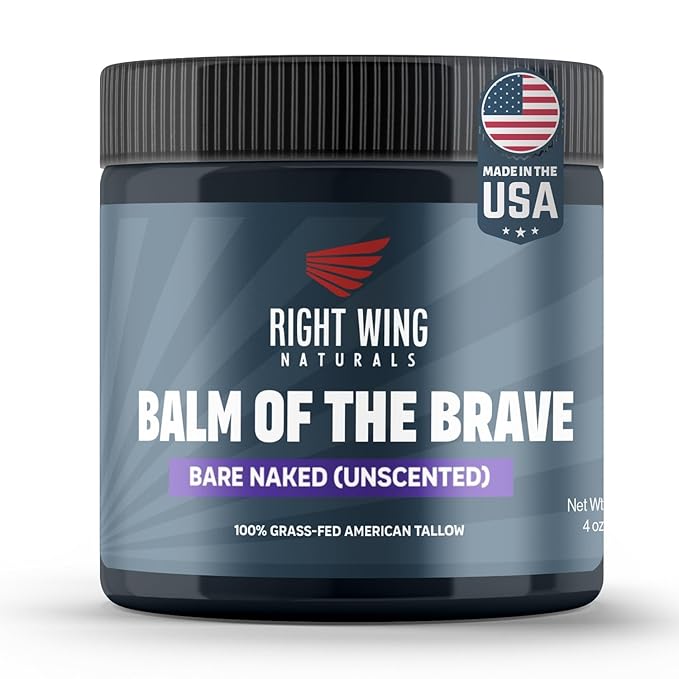 Right Wing Naturals Handmade Grass-Fed Beef Tallow for Skin - Moisturizing Beef Tallow Balm - Face & Body Butter for Soft, Smooth Skin (4oz, Bare Naked Unscented)