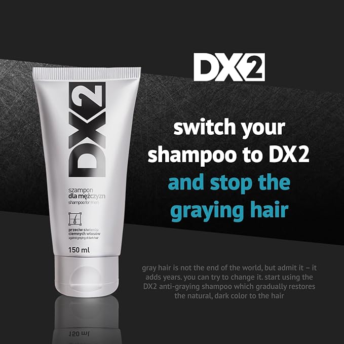 DX2 - Prevent Grey Shampoo for Men - Gradual Restoration of Dark Color, Daily Wash to Protect Follicle Pigmentation - 150ml