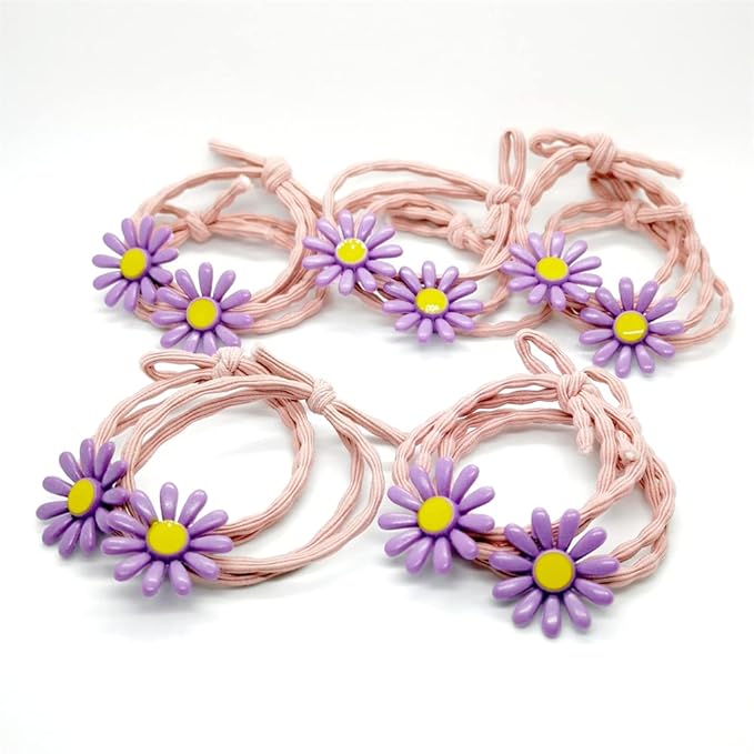 5pairs/Lot Sweet Hair Band Girl Hair Ties Hair Accessoires Small Sun Flower Design Rubber Band Perfect for Hair Style (L.Purple Tie)