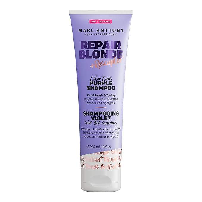 Marc Anthony Bond Repair Purple Hair Shampoo for Blonde & Grey Hair, Blonde Repair - Color-Safe Toning Hair Shampoo Neutralizes Yellow, Brassy Tones & Repairs Weak Broken Bonds