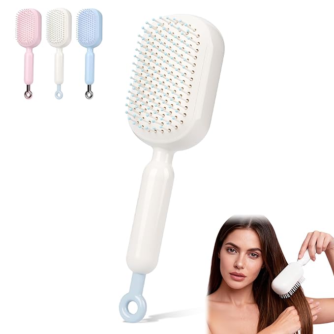 Retractable Cushion Massage Comb Brush, Anti-Static Easy-Clean Massage Comb,Air Cushion Massage comb,Smooth Clean Detangling Comb for All Hair Types(White)