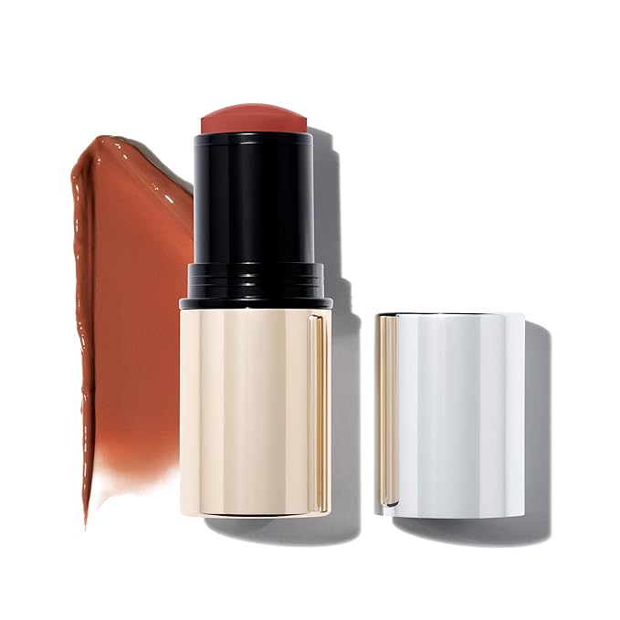 MAKE Beauty Heat Stroke Cream Blush Stick for Cheeks with Natural Hydrating Dewy Finish. Creamy Gel Blush Balm - Shade Flushed, Peachy Nude Cheek Tint