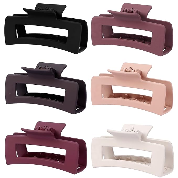 4 Inch Big Hair Claw Clips 6 Pcs Large Claw for Thick Hair Square Hair Clips for Women Rectangle Hair Clips Nonslip Acrylic Banana Jaw Clips Hair Accessories for Girls (Brown Scarlet)