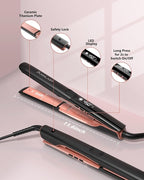 Hair Straightener, 1 Inch Flat Iron Hair Straightener and Curler 2 in 1, Professional Ceramic Ionic Dual Voltage Flat Iron with Anti-Iron Silicone for Less Frizz, Shinier & Smoother Hair