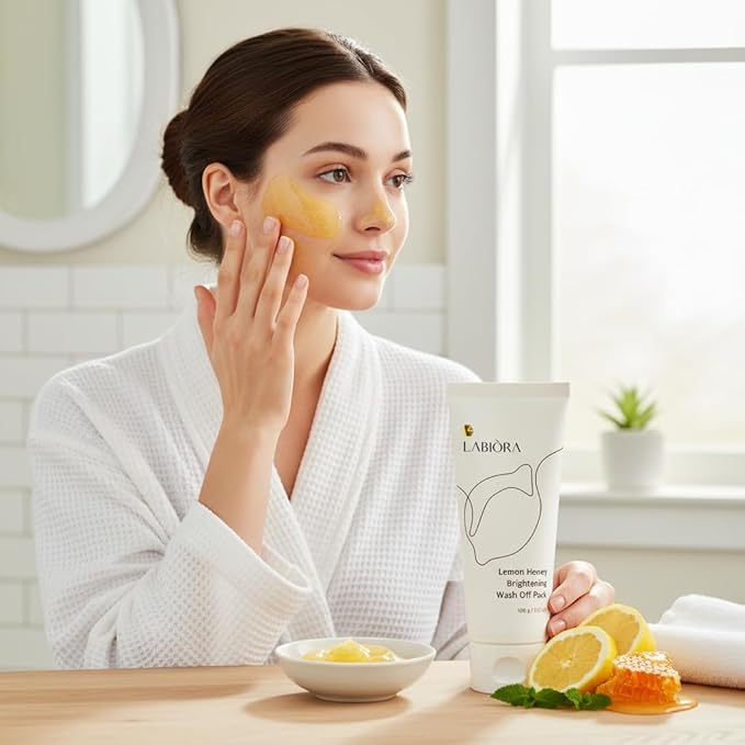 Lemon Honey Face Mask Wash-Off Pack & Scrub — 5-Minute, Exfoliating, Hydrating, Gentle for Sensitive Skin, with Manuka Honey & Lemon Extract, 3.52 oz (100 g)